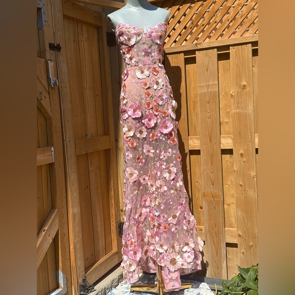 🆕 BRONX & BANCO 🧿 NWOT Jasmine Floral-Appliqued Gown, Pastel Pink Sz S US 4 - Picture 6 of 16